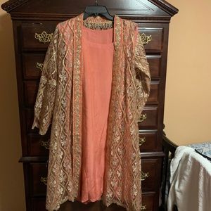 Designer pink 3 piece gown with flare pants